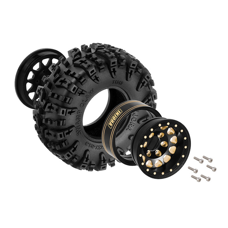YQW-1301BGD-1319 1.3" 70*27mm Brass Wheels With Swamp Claw Tires For 1/18 1/24 RC Crawler