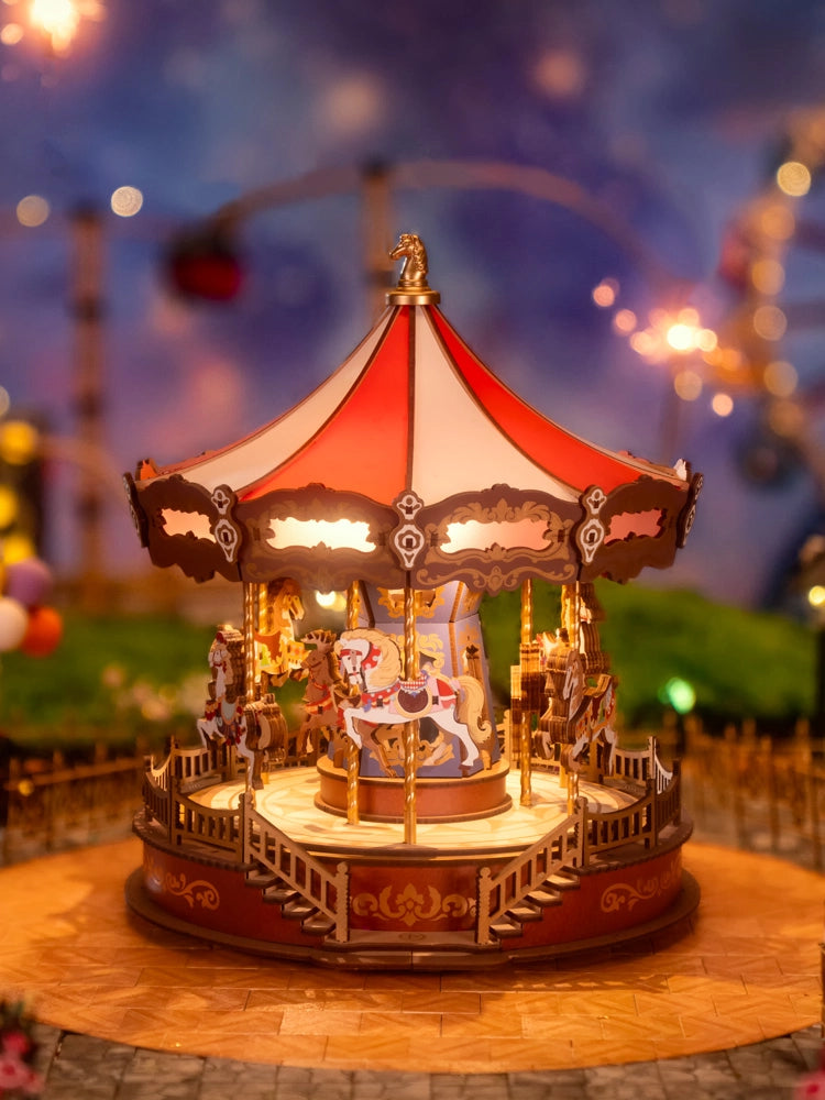 AMC01 Classic Carousel Diy Music Box 3D Wooden Puzzle