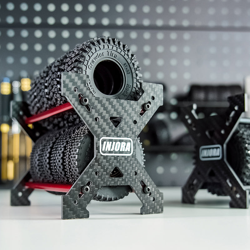 INA-86RD Carbon Fiber Tire Storage Rack For 1.0" Tires 1/18 1/24 RC Crawler - Red