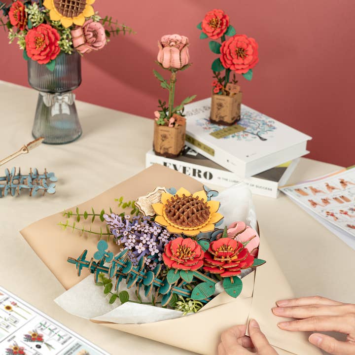 TW01H Wooden Flower Bouquet Rowood DIY Puzzles Crafts Gifts | default