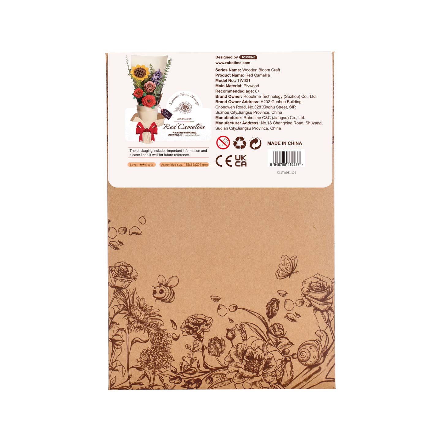 TW031 Red Camellia Robotime Rowood DIY Wooden Flower 3D Puzzles