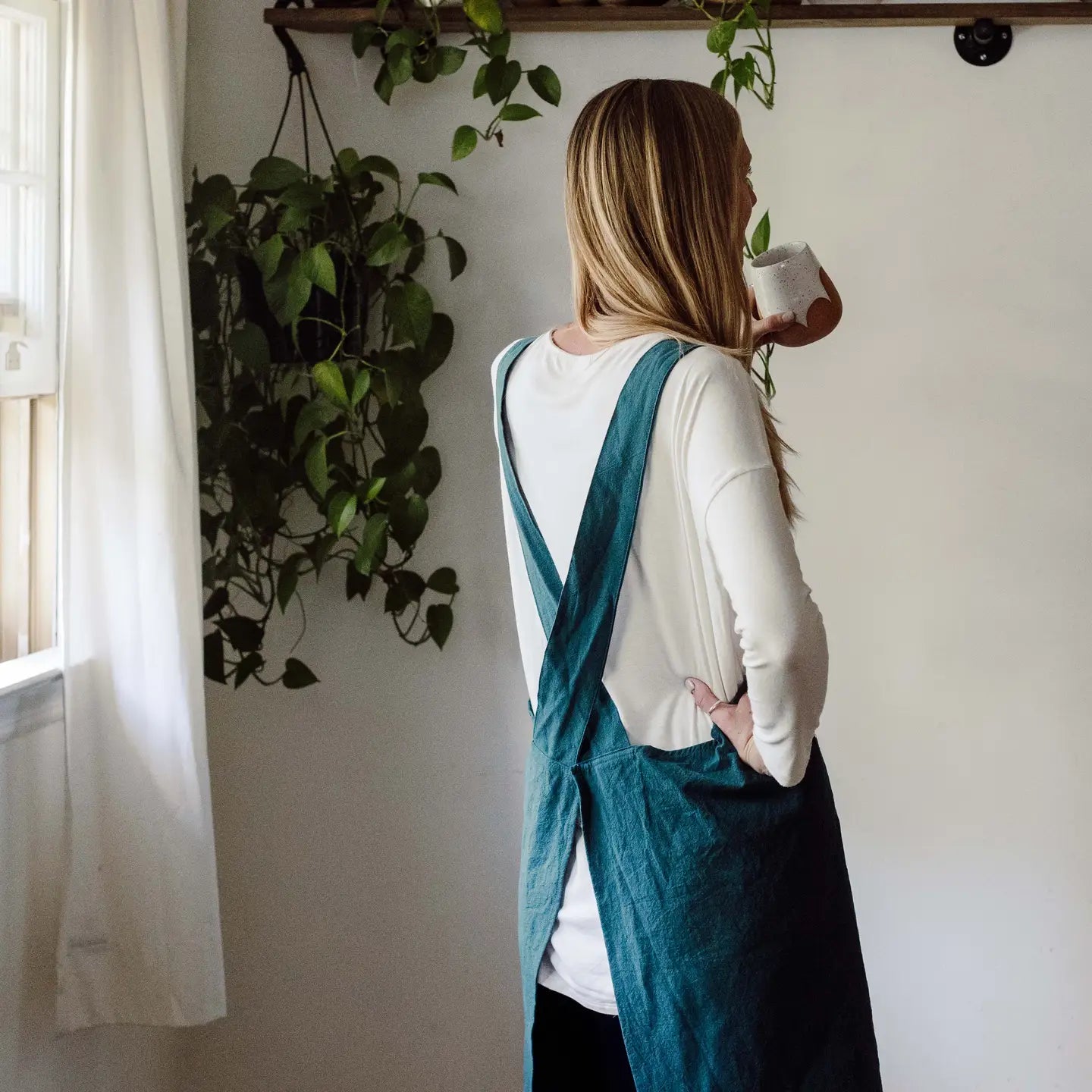 Cross Back Artist Smock Peacock Blue