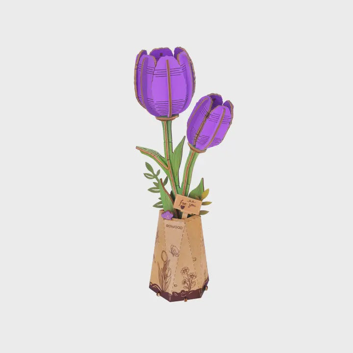 TW083 Purple Tulip Rowood Diy Wooden Flower 3D