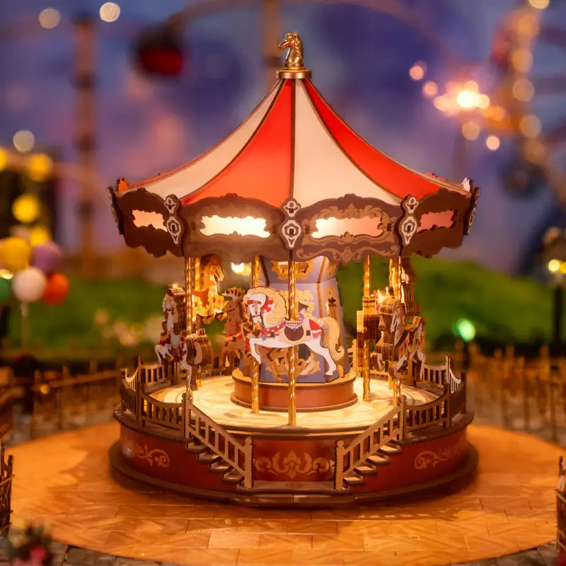 AMC01 Classic Carousel Diy Music Box 3D Wooden Puzzle