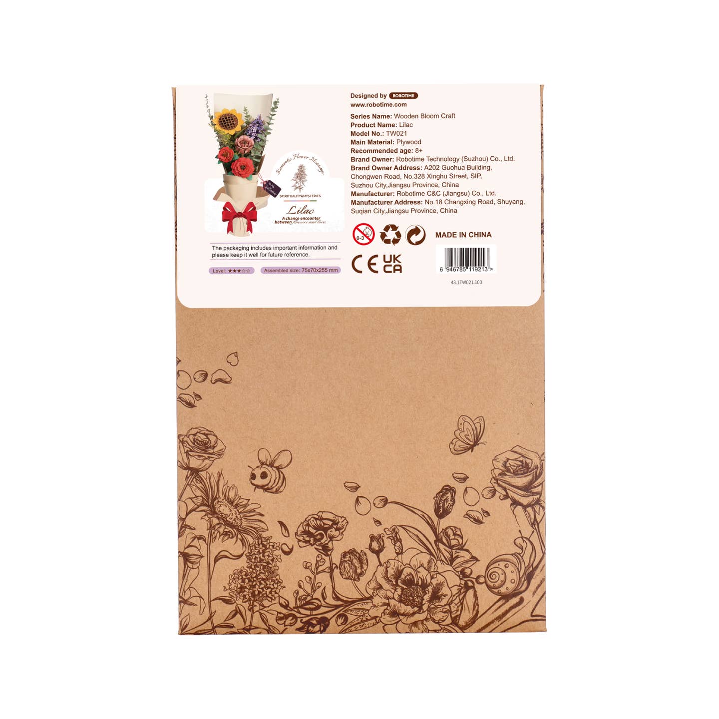 TW021 Lilac Robotime Rowood DIY Wooden Flower 3D Puzzles