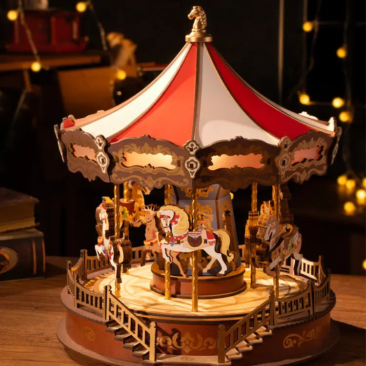 AMC01 Classic Carousel Diy Music Box 3D Wooden Puzzle