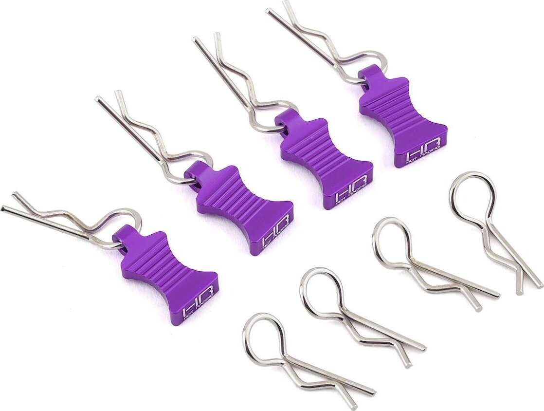 Hot Racing 1/10 Aluminum EZ Pulls w/Body Clips (Purple) (4)
