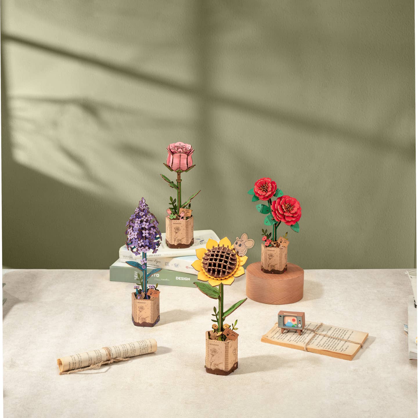 TW041 Pink Rose Robotime Rowood DIY Wooden Flower 3D Puzzles