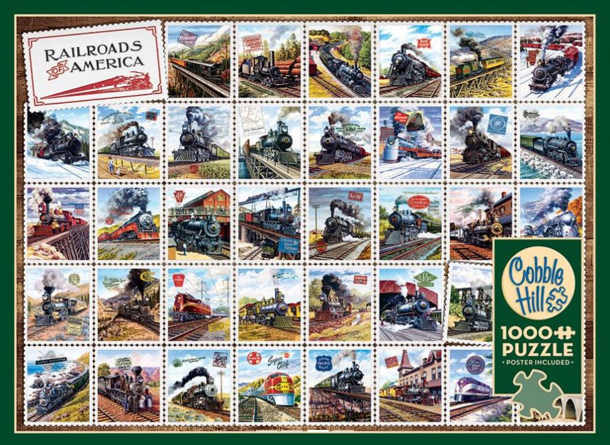 COH-40232 Railroads of America Postage Stamps Collage Puzzle (1000pc)