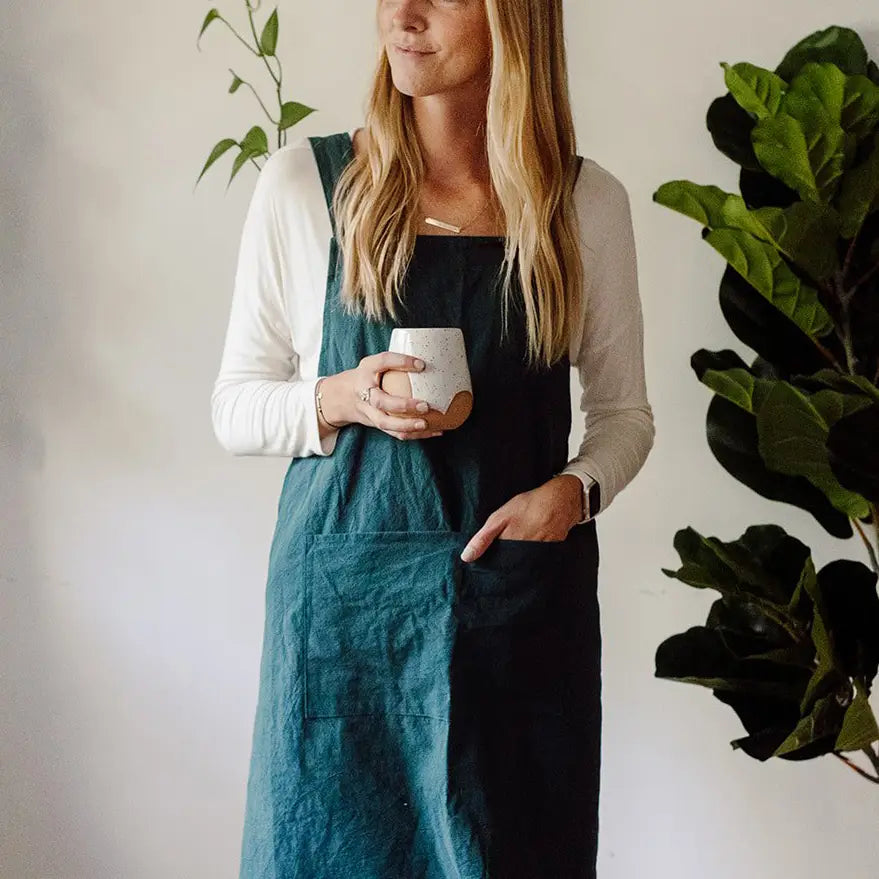 Cross Back Artist Smock Peacock Blue
