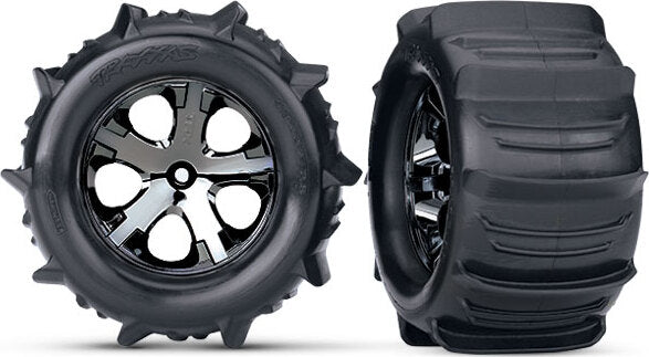 Tires & wheels, assembled, glued (2.8") (All-Star black chrome wheels, paddle tires, foam inserts) (electric rear) (2) (TSM rated)