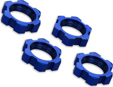 Wheel nuts, splined, 17mm, serrated (blue-anodized) (4)