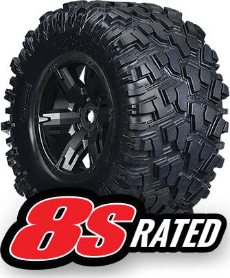 Tires & wheels, assembled, glued (X-Maxx black wheels, Maxx AT tires, foam inserts) (left & right) (2)