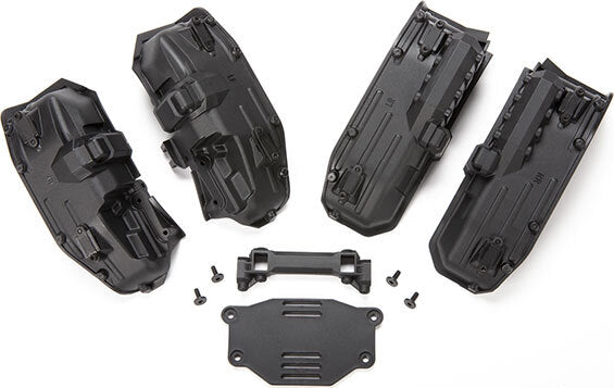 Fenders, inner (narrow), front & rear (2 each)/ rock light covers (8)/ battery plate/ 3x8 flathead screws (4)