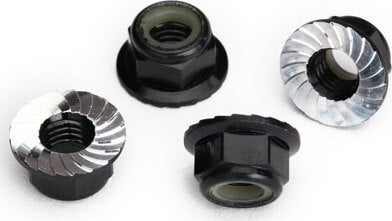 Nuts, 5mm flanged nylon locking (aluminum, black-anodized, serrated) (4)
