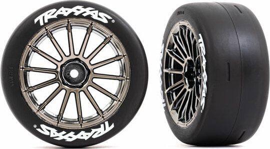 Tires and Wheels, Assembled, Glued (multi-spoke Black Chrome Wheels, 2.0" Slick Tires with Traxxas® Logo, Foam Inserts) (rear) (2) (VXL Rated)