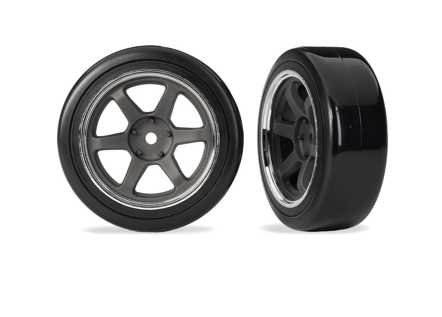 10577	1.9" Gray 6-Spoke Front Wheels & Soft Drift Tires (2)