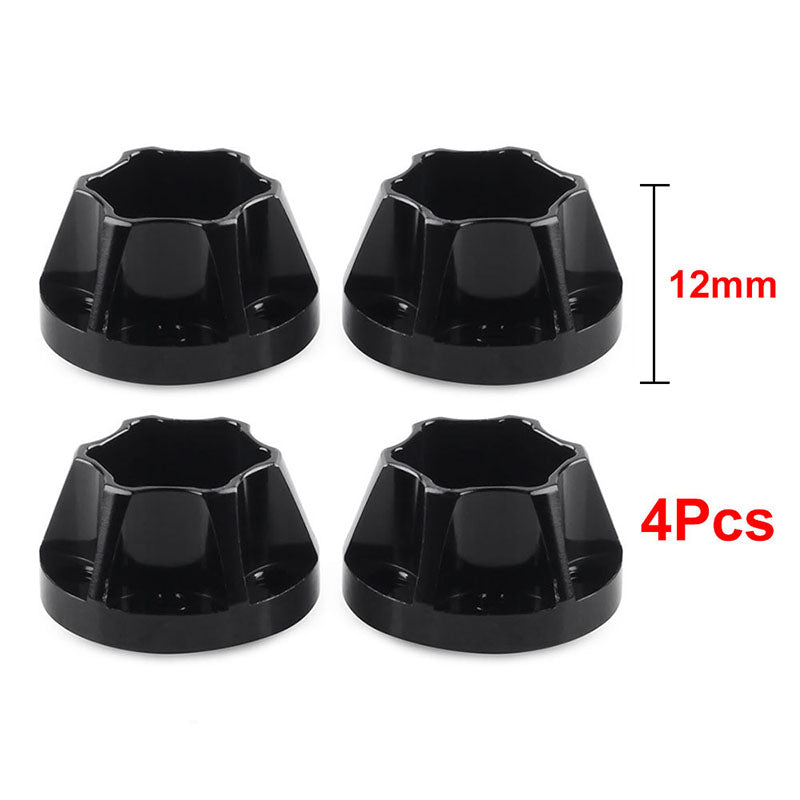INJORA 12mm Black/Silver Aluminum Wheel Hex Hubs for 1.9" 2.2" Rims - 4 pcs / 12mm Black