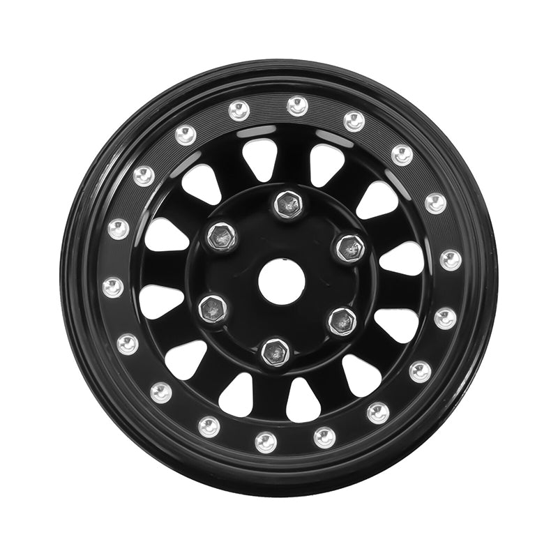 INJORA 1.0" Negative Offset 2.85mm Beadlock Aluminum Wheel Rims for 1/24 RC Crawlers (4) (W1009) - YQW-1009BK