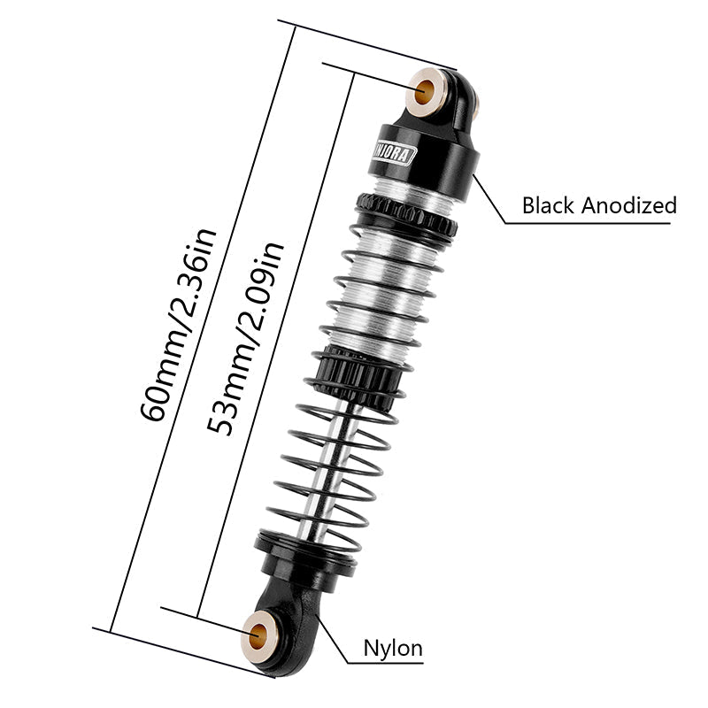 INJORA 53mm Threaded Oil Shocks for 1/18 Redcat Ascent18 - 4pcs black