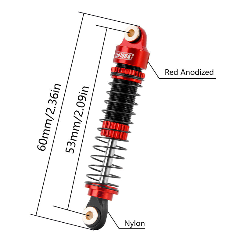 INJORA 53mm Threaded Oil Shocks for 1/18 Redcat Ascent18 - 4pcs red