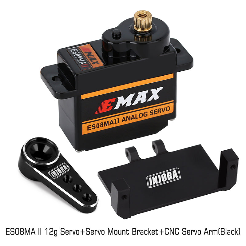 INJORA EMax ES08MA II 12g Analog Metal Gear Servo with Mount & Arm for Axial SCX24 AX24 - Servo with Mount & Black Arm