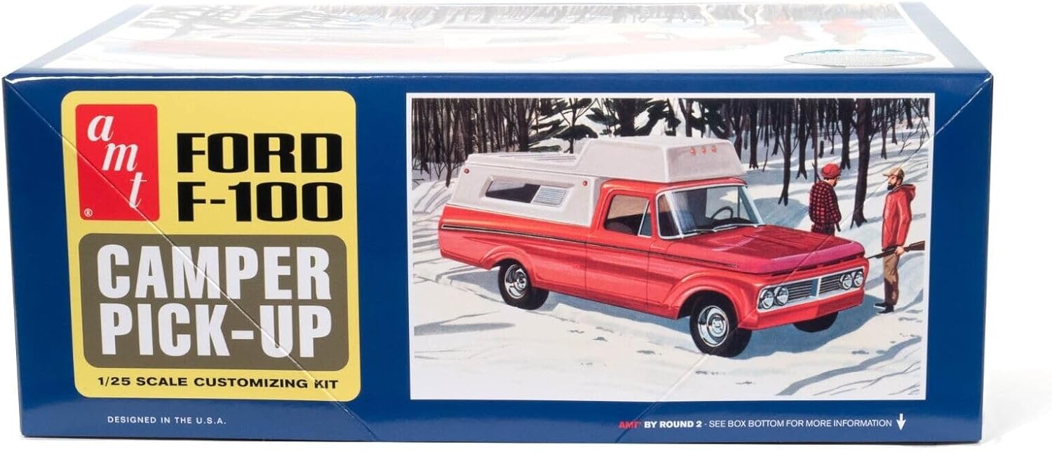 AMT1412 Skill 2 Model Kit 1963 F-100 Camper Pickup Truck 3-in-1 Kit 1/25 Scale Model