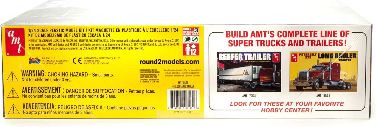 AMT 1196 Skill 3 Model Kit 40' Container Trailer 1/24 Scale Model