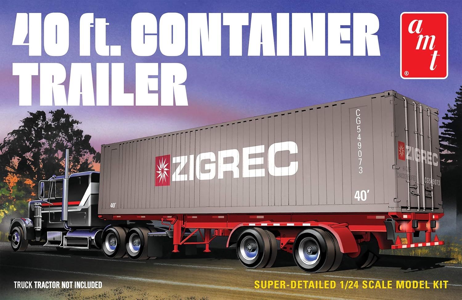 AMT 1196 Skill 3 Model Kit 40' Container Trailer 1/24 Scale Model