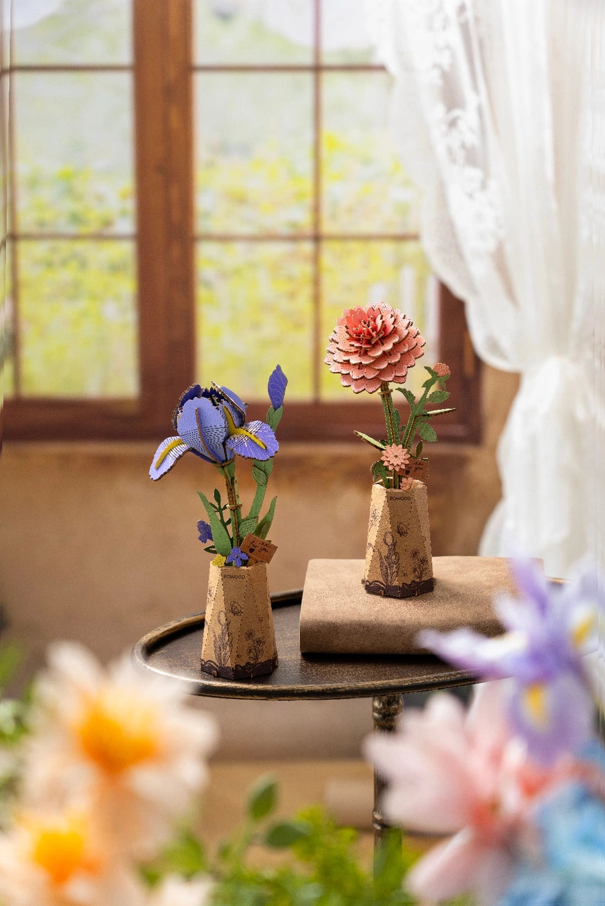 TW121 Rowood Purple Iris Diy Wooden Flower 3D Puzzle