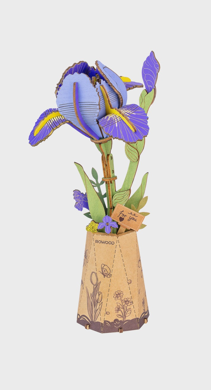 TW121 Rowood Purple Iris Diy Wooden Flower 3D Puzzle