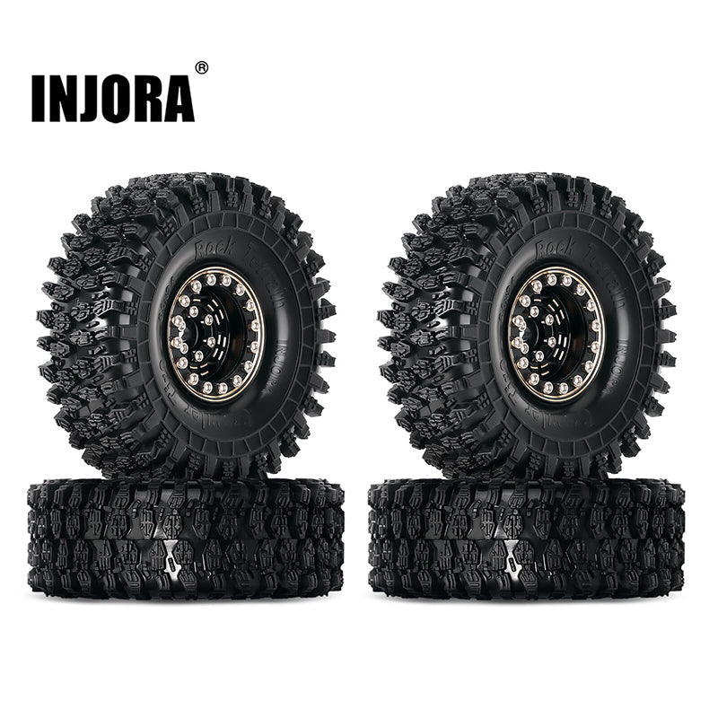 INJORA 4PCS 1.0" 64*24mm Brass Wheel Rims Tires Set for 1/18 1/24 RC Crawlers (W1005-T1011)