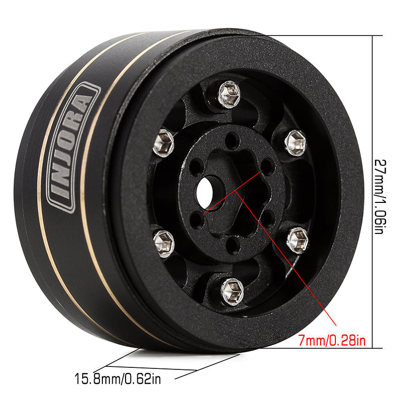 YQW-1005 INJORA 1.0" 47g/Pcs Brass Beadlock Wheels Negative Offset 3.15mm For 1/24 RC Crawlers (W1005)