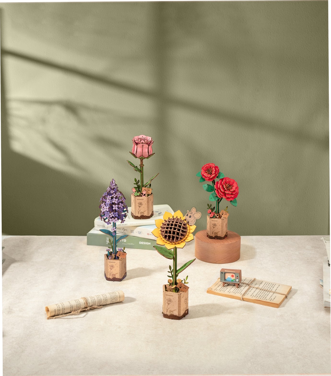 TW031 Red Camellia Robotime Rowood DIY Wooden Flower 3D Puzzles