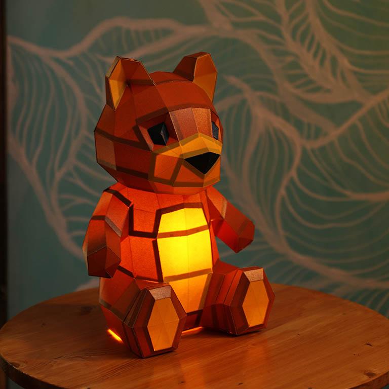 Teddy Bear 3D Paper Art Origami Model, Paper Animal Lamp
