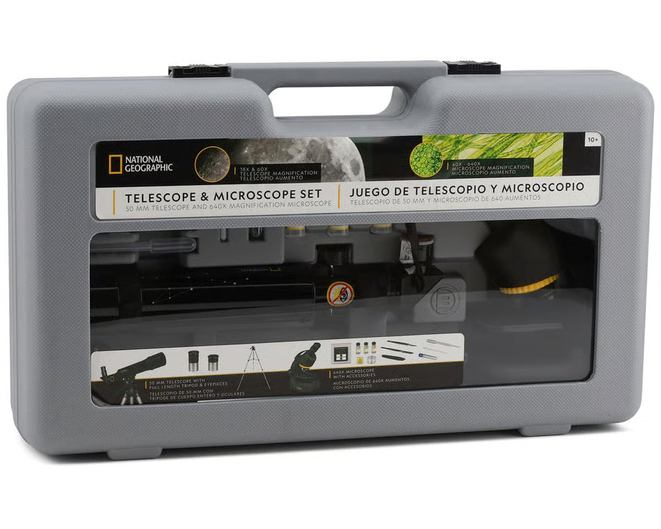 EXX80-30124 National Geographic 50mm Telescope & 640x Microscope Set w/Hard Case