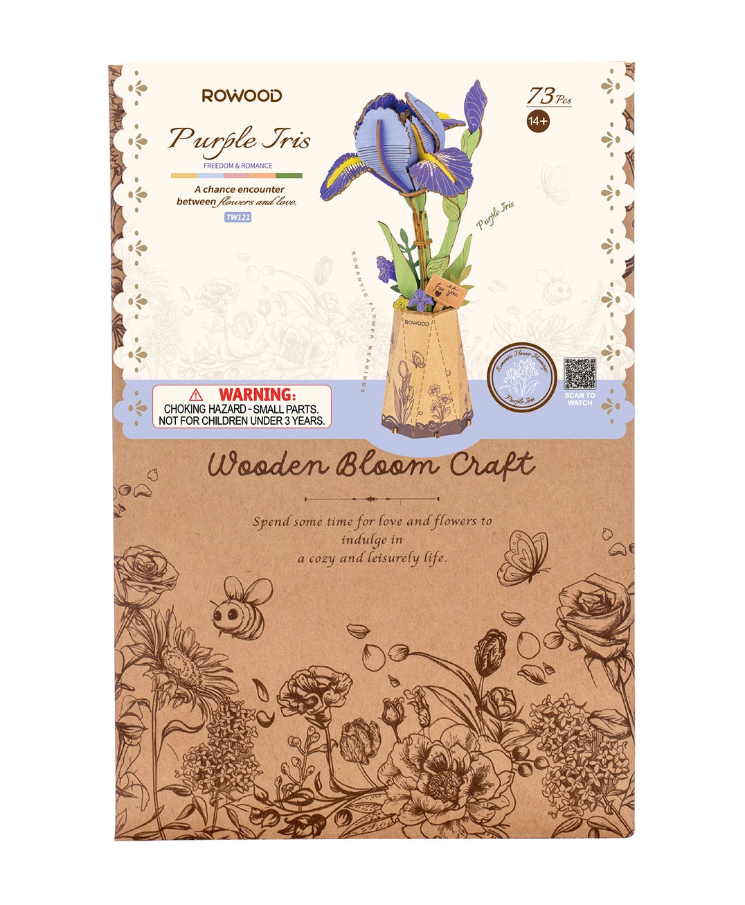 TW121 Rowood Purple Iris Diy Wooden Flower 3D Puzzle