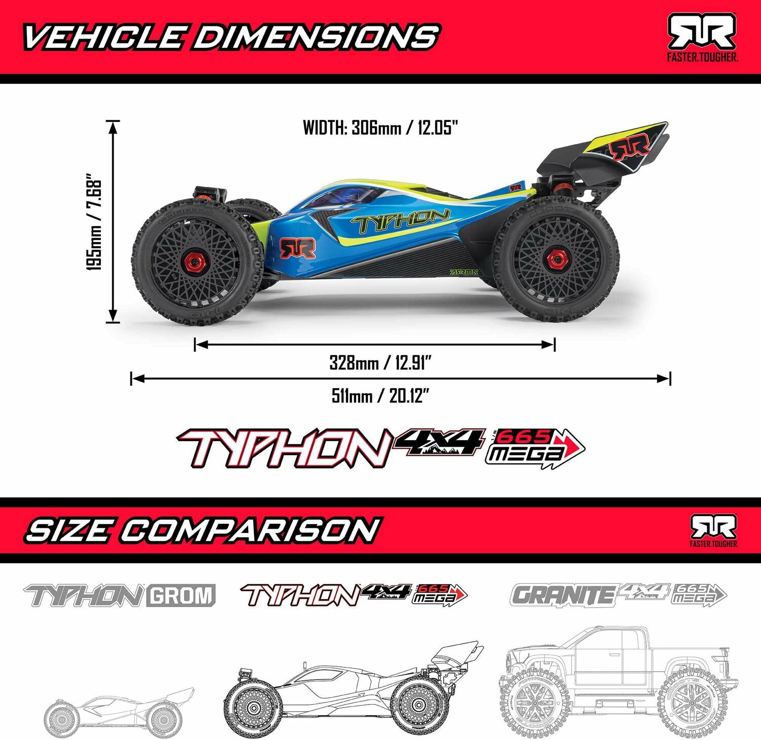 1/8 TYPHON MEGA 665 4X4 RTR Brushed Buggy, Red