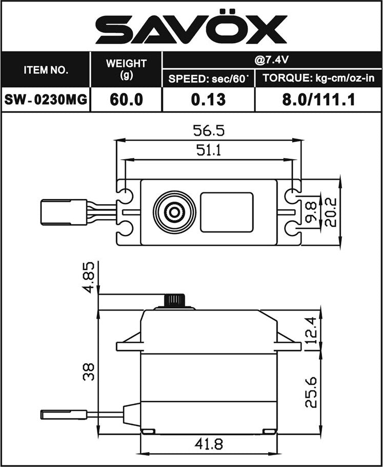 Waterproof Standard Digital Servo 0.13sec/111.1oz @ 7.4V