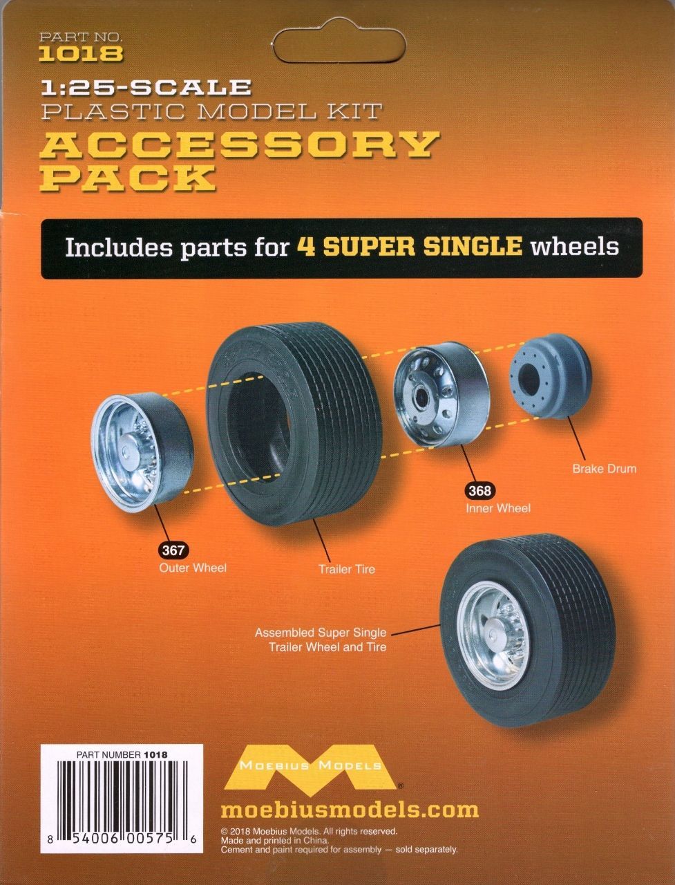 1018 1/25 Super Single Trailer Wheel & Tire Set