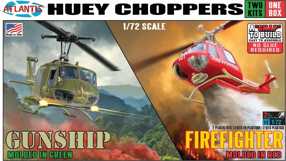 1/72 Huey Choppers: US Army Gunship and Firefighter Helicopter (Snap) (formerly Monogram)