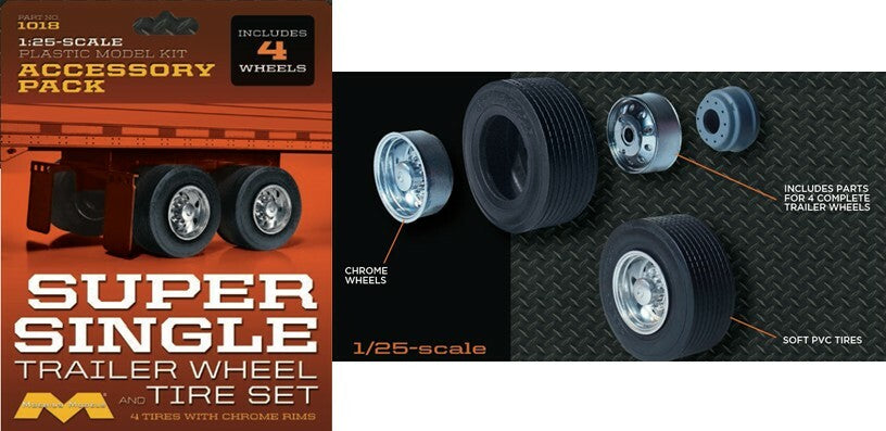 1/25 Super Single Trailer Wheel and Tire Set (4/pk)
