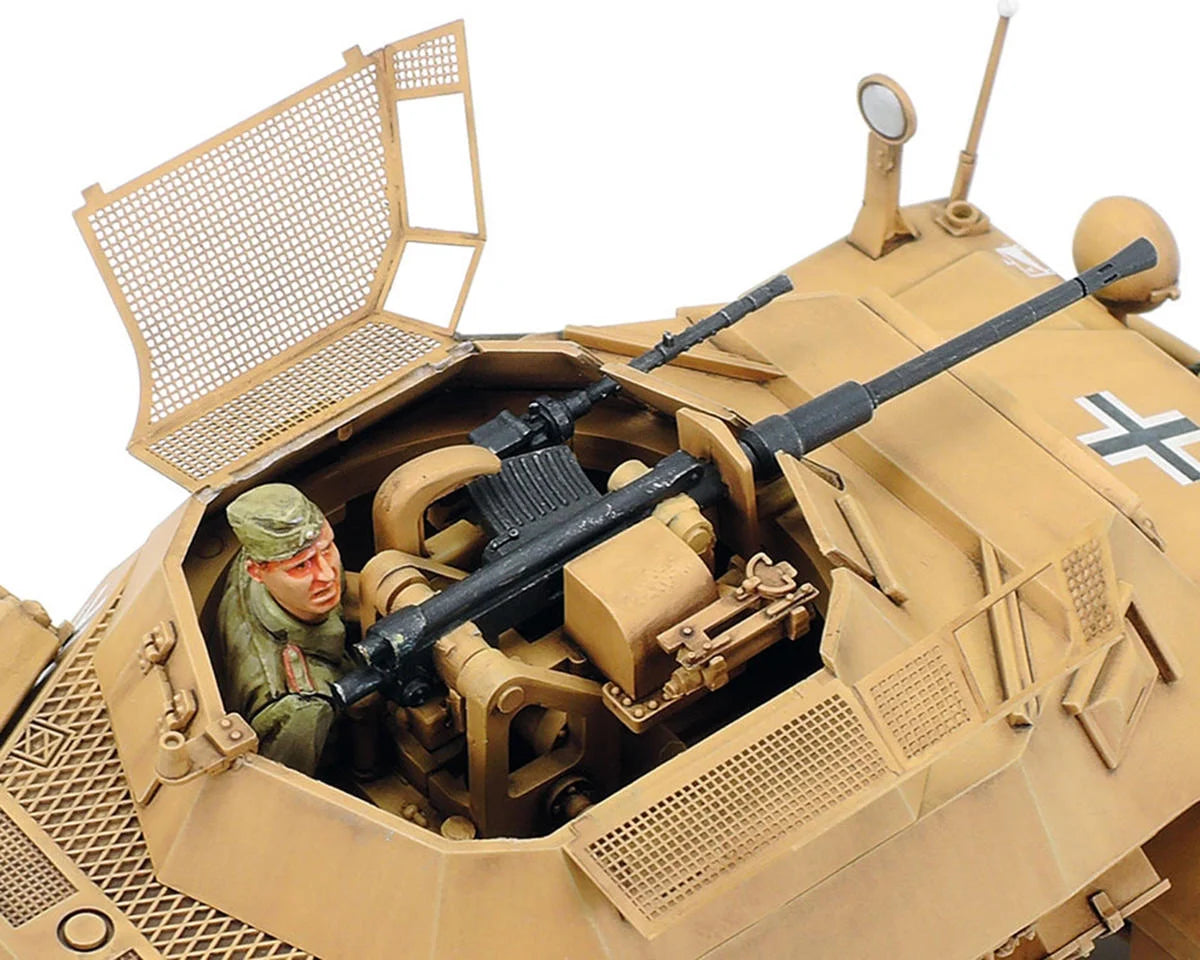 Tamiya 1/35 Sd.Kfz.222 North Africa Armored Vehicle Plastic Model Kit w/Motorcycle & Figures