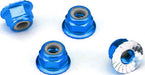 Nuts, aluminum, flanged, serrated (4mm) (blue-anodized) (4)