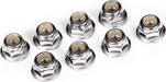 Nuts, 4mm flanged nylon locking (steel, serrated) (8)