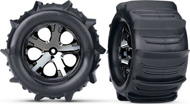 Tires & wheels, assembled, glued (2.8") (All-Star black chrome wheels, paddle tires, foam inserts) (electric rear) (2) (TSM rated)
