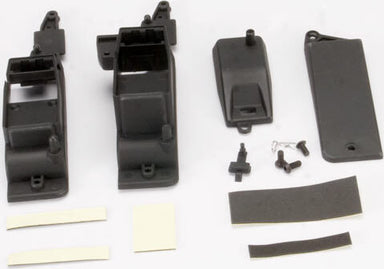 Box, receiver & battery (2)/ cover/ foam pad & adhesive/ charge jack plug (rubber)/ 4x8mm BCS (1)/ 4x12mm BCS (2) (contains both boxes to accommodate either AA battery holder or RX flat pack)
