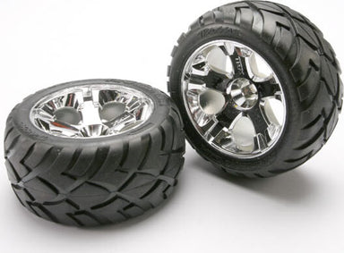 Tires & wheels, assembled, glued (All-Star chrome wheels, Anaconda tires, foam inserts) (nitro front) (1 left, 1 right)