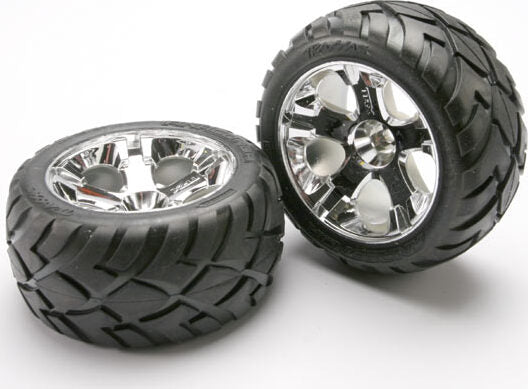 Tires & wheels, assembled, glued (All-Star chrome wheels, Anaconda tires, foam inserts) (nitro front) (1 left, 1 right)