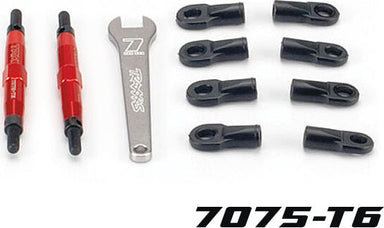 Toe links, Slayer (Tubes 7075-T6 aluminum, red) (74mm, fits front or rear) (2)/ rod ends, rear (4)/ rod ends, front (4)/ wrench (1)